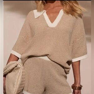 Striped V-Neck knit Top and Shorts Set